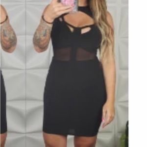 Little black dress with sheer tummy & neckline cutouts